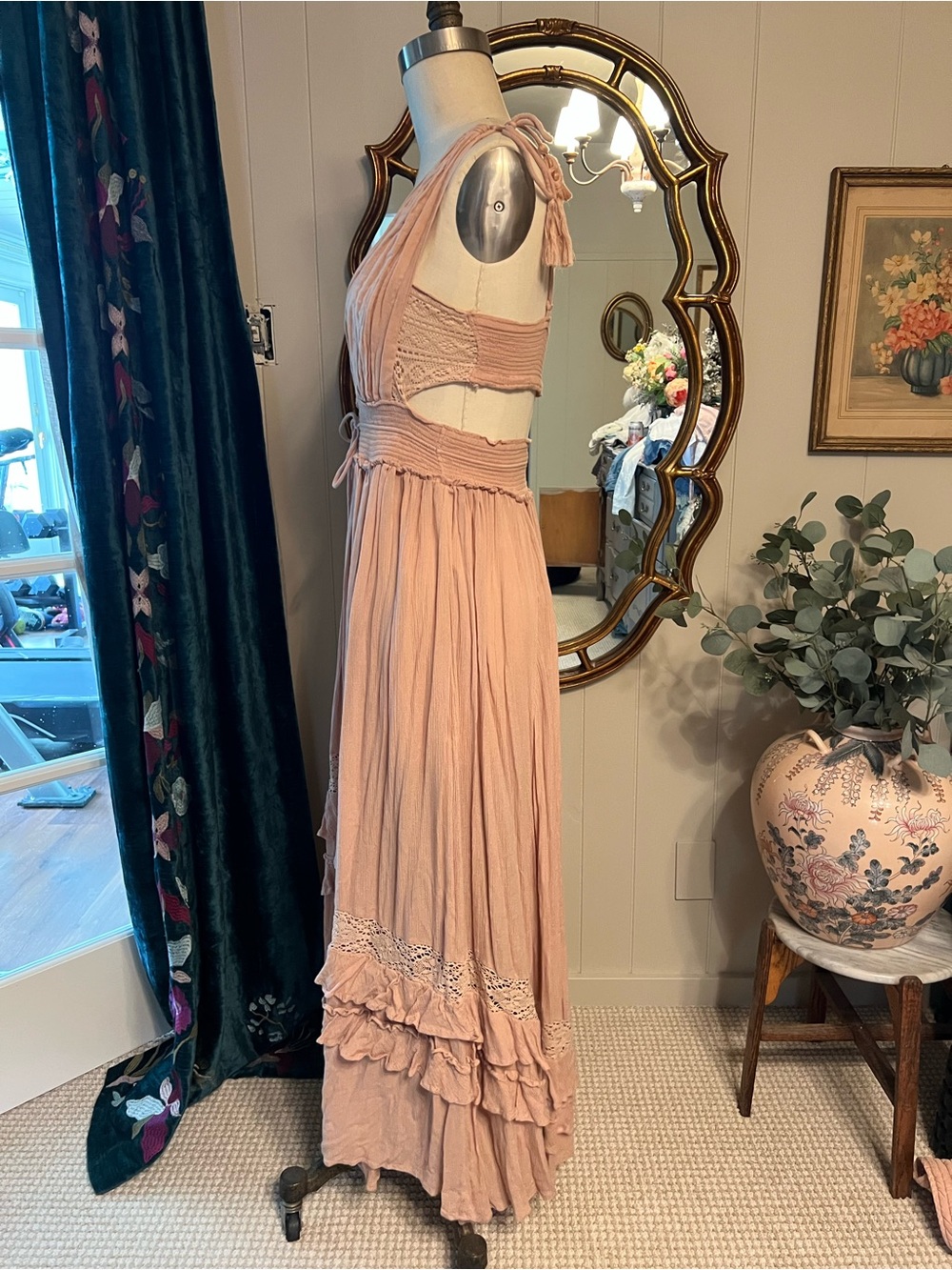 Free People Dusty Rose Lace-Trim Maxi Dress - Picture 3 of 10